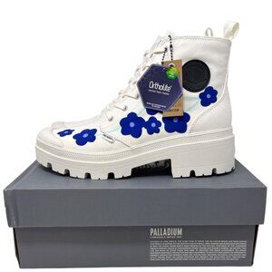 Palladium Women's Pampa Hi Flower Canvas Boots White/Blue Size 11 Ortholite Sole